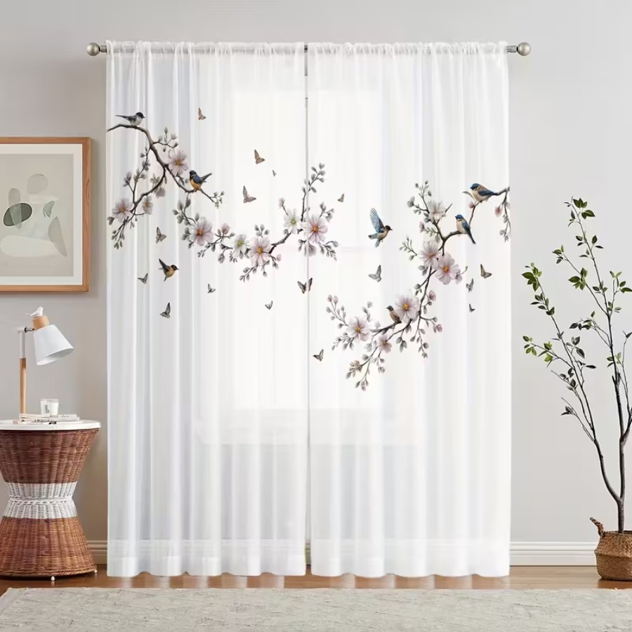 2PCS Digital Print Sheer Curta - огляд і ціна Flower Wall Panel