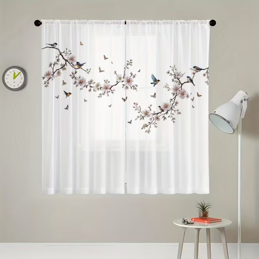 2PCS Digital Print Sheer Curta - огляд і ціна Flower Wall Panel