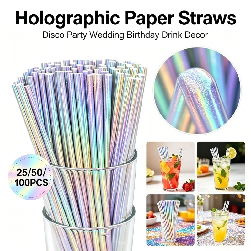 25/50/100PCS Silver Laser Pape - огляд і ціна Paper Straw Color